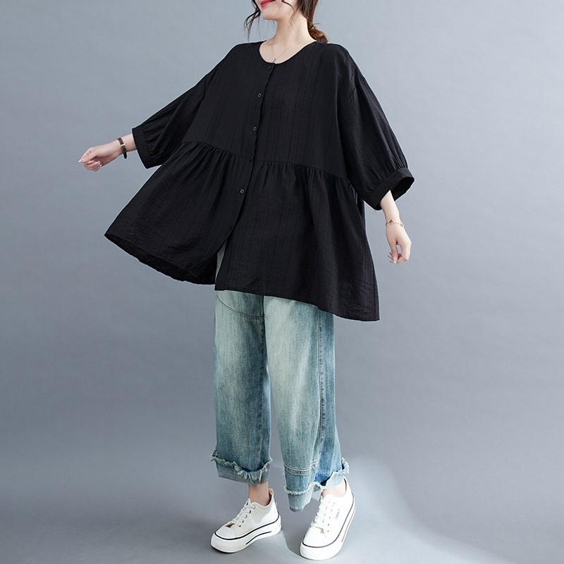 Johnature Summer Thin Simple Solid Color Women Tops Casual O-neck Loose Irregular Short Sleeve All Match Shirts