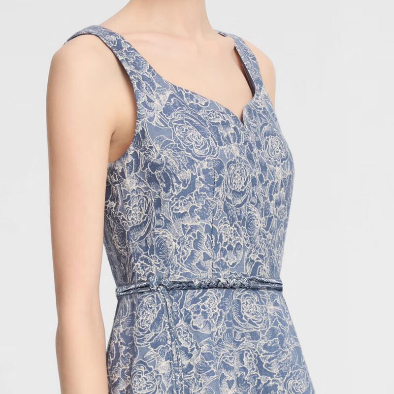 ELLASSAY Elegant Blue Jacquard Sleeveless Midi Dress