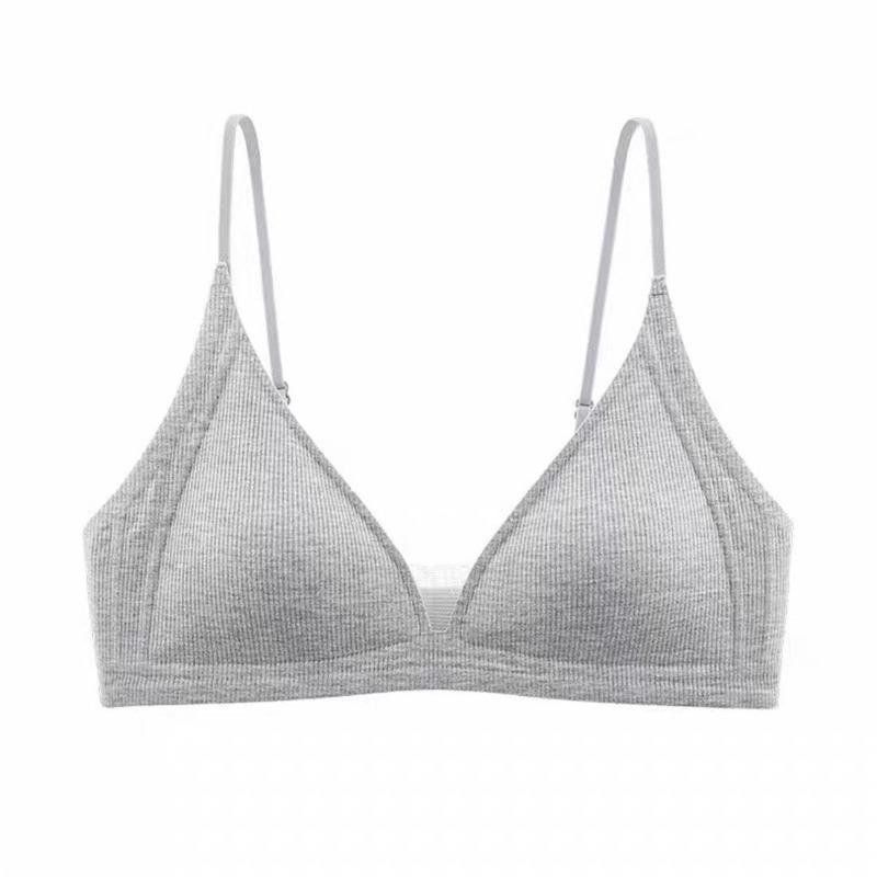 Women Thin Strap Deep V Backless Wireless Gathering Triangle Cup Bra
