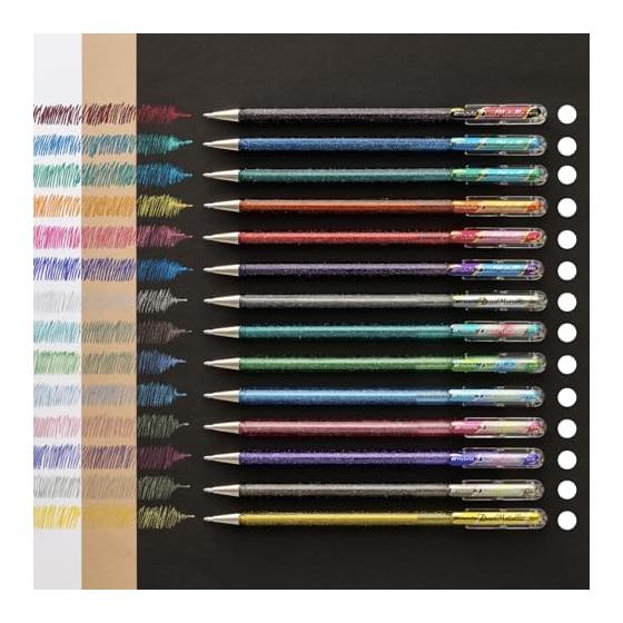 Pentel Dual Metallic Gel Pen Set, 14 Colors, Glitter Ink, 1.0mm