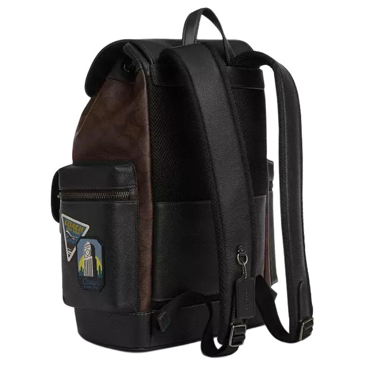 Coach Sprint 29 Classic Print Drawstring Closure Coated Canvas And Smooth Calfskin Backpack Large Men Backpack Brown Black CT014-QBMAA