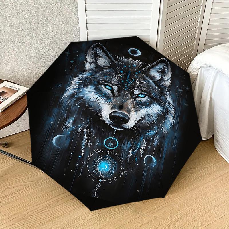 1 Stück Sternennacht Wolf Traumfänger Regenschirm, Outdoor Reiseaccessoire, Leicht & Langlebig, Perfektes Festivalgeschenk m1216005