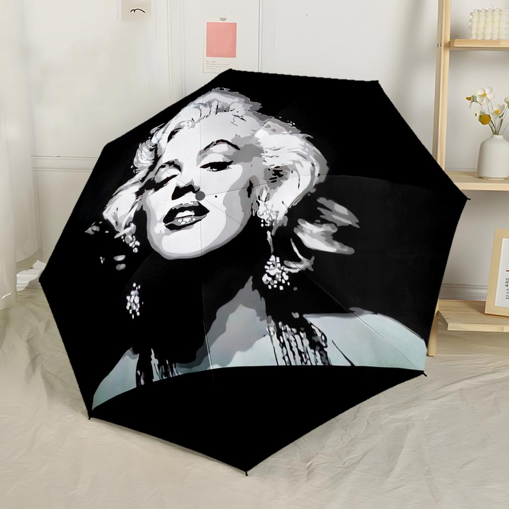 Marilyn Monroe Iconic Style Portable Automatic Umbrella Compact & Durable 8-Rib Design Sturdy Construction Travel Essential Compact Folding Umbrella