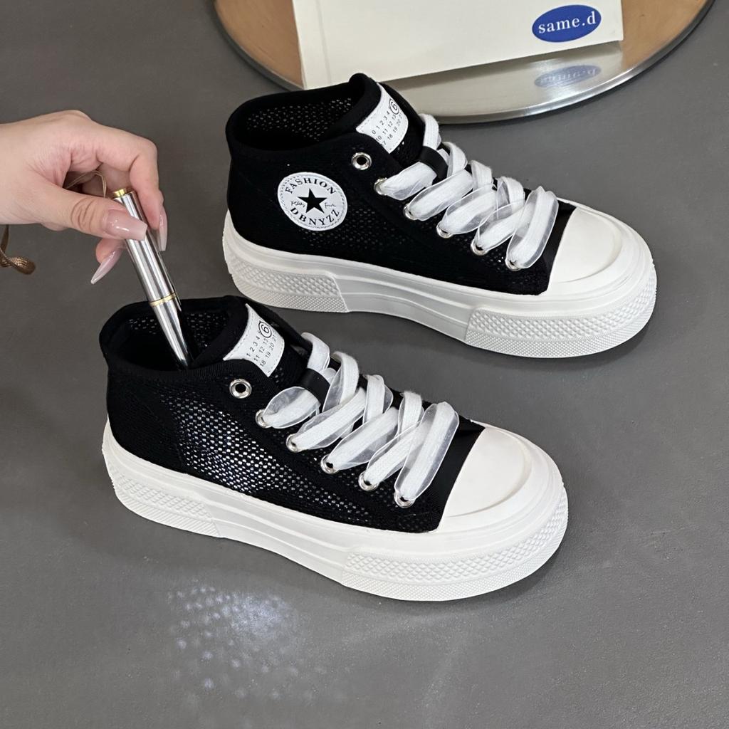 Mesh High-top Canvas Shoes Women's 2025 New Summer Breathable Sequins Versatile Lightweight Platform Casual Sports Shoes
