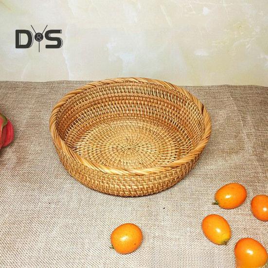 Oppbevaringskurv i rotting Rund serveringskurver til stue Håndvevd fruktskål Brødkurv til kjøkkenbenk