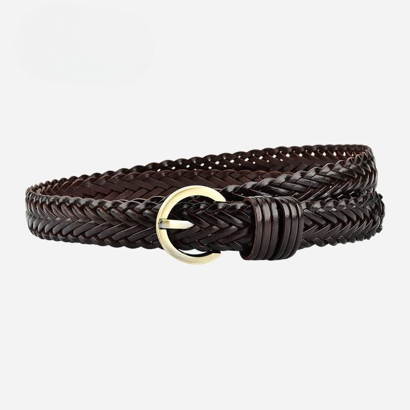 Women's Hand-woven Thin Belt Round Alloy Buckle Dress Belt Trendy Decorative Belt Women