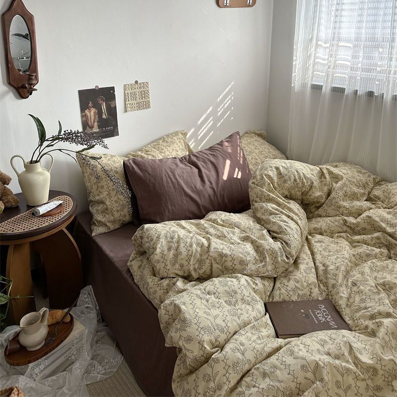 Vintage Floral Bedding Set Ins Single Double Size Duvet Cover No Filler Flat Sheet Pillowcase Soft Girls Home Bed Linens