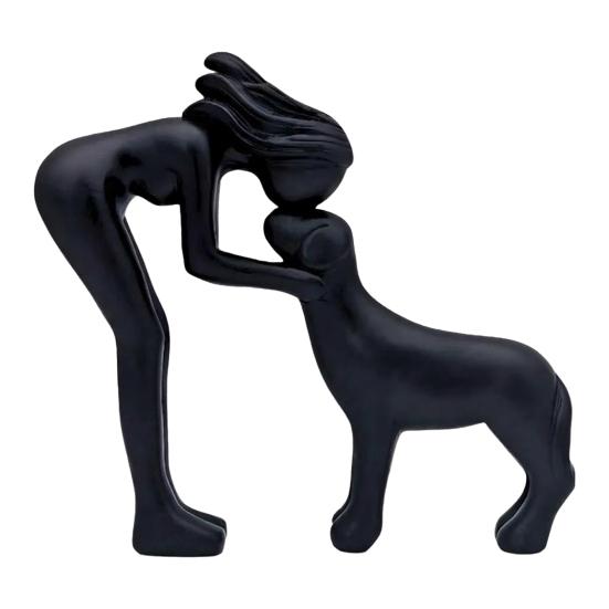 Human And Dog Statue Cute Resin Pet Sculpture for Home Office Desk Shelf