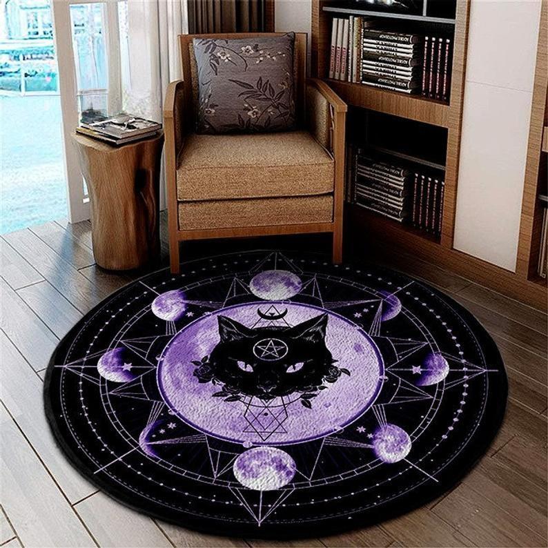 

Home Decoration Black Cat Circle Printed Carpet Design Carpet Pet Lover Floor Mat Anti-slip Mat Entrance Mat tapete redondo
