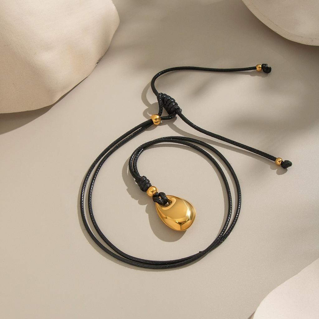  Minimalist Geometric Pendant Leather Cord Necklace High Quality PVD Plated Stainless Steel Collar Popular Jewelry Daily