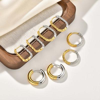18K Gold Plated Two Tone Earrings for Women, Stainless Steel Earrings, Chunky Thick Dangle Earring Statement Jewelry