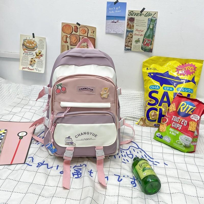 Color Fashionable Blocked Letter Print Student Casual Backpack For School