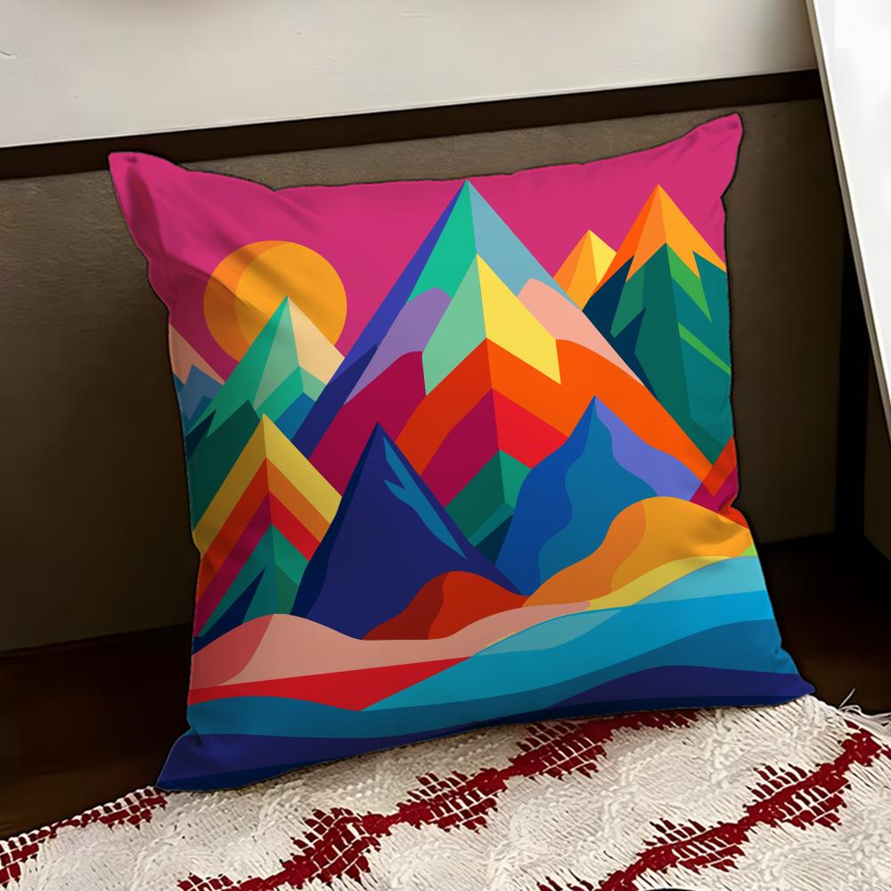 Colorful Geometric Landscape Cushion Cover Reversible Soft Durable Pillow Cover Home Car MultiScene Use for Daily Comfort
