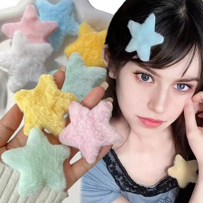 2-12pcs Women Plush Star Hair Side Bangs Clip Trendy Sweet Ornament Barrettes Hairpins Girls Bobby Pin Headwear Hair Accessories
