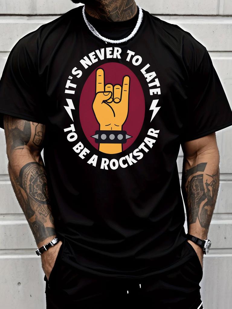 Unisex Summer Crew Neck Tee Its Never To Late To Be A Rockstar Rock Hand Print Casual Loose Streetwear Daily Tops