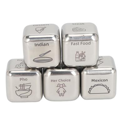 5pcs Dinner Dice Funny Stainless Steel Portable Food Decision Dice for Valentines Birthday