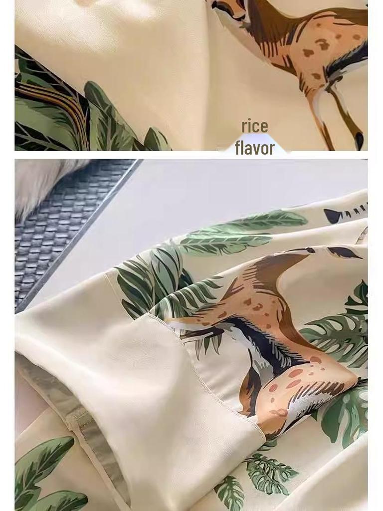 Women's Ice Silk Pajama Set: Long Sleeve, High-End Forest Style for Spring & Autumn Wear