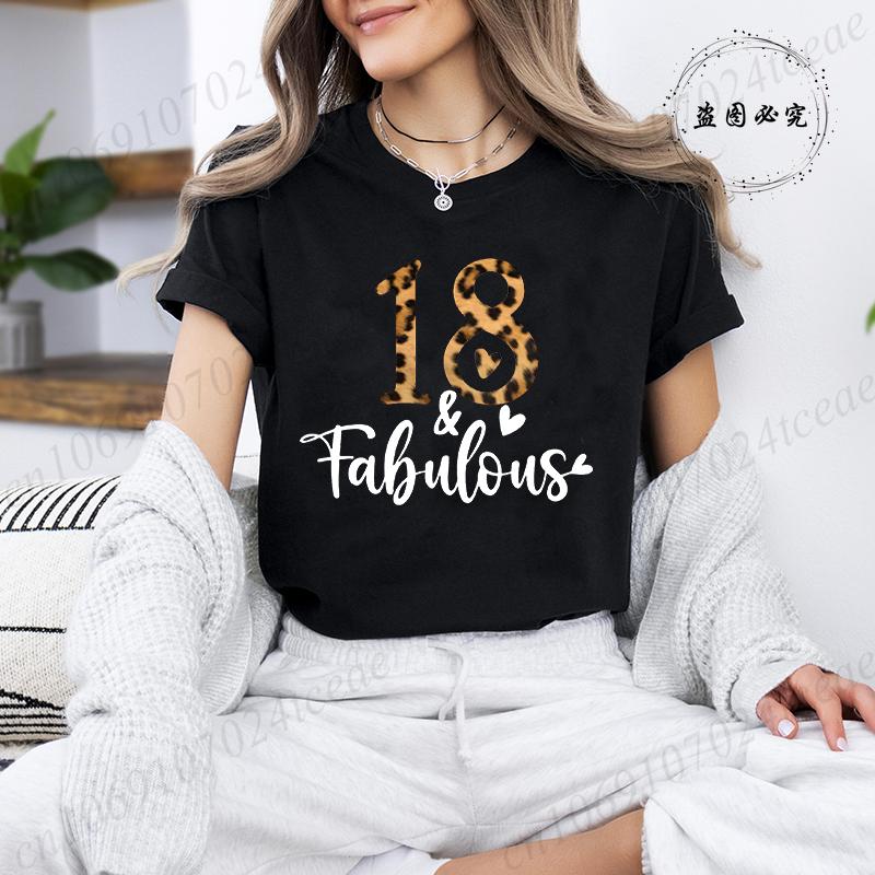 Unisex's Funny Short Sleeve Shirt It's My 18th Birthday Leopard Printed T-Shirts Round Neck Tee Shirt Birthday Party Girls Tops