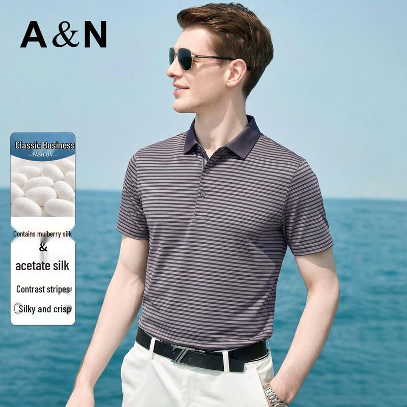 Men s Silk & Acetate Blend Striped Polo Shirt 56