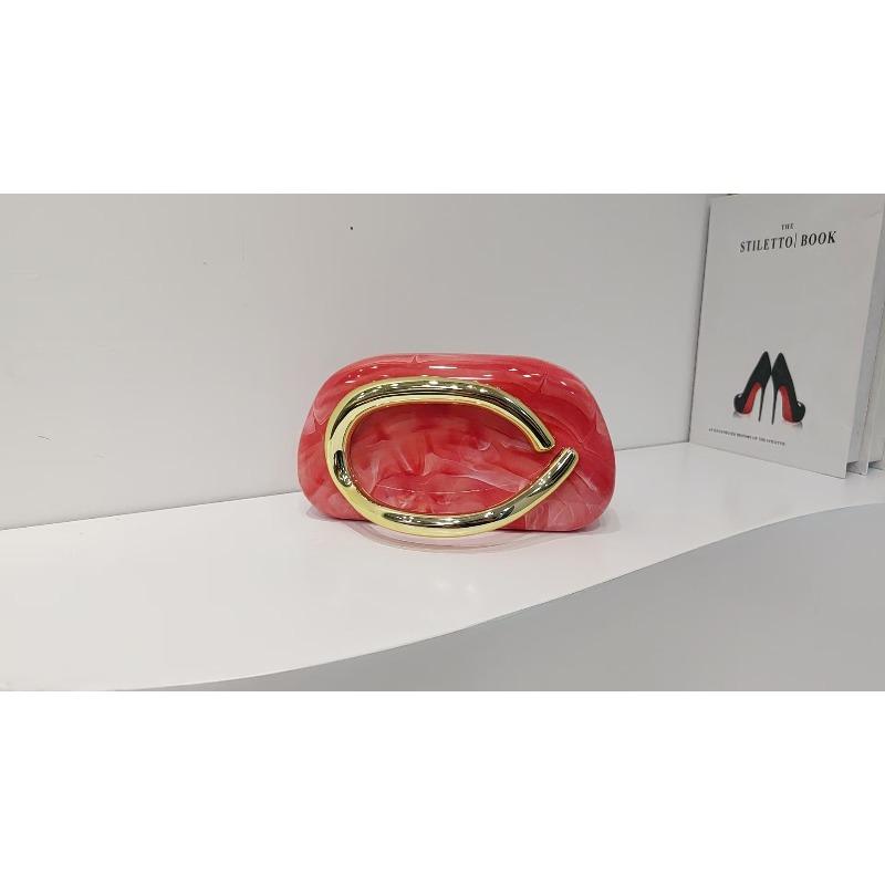Trendy Classic Round Box Clutch Bag Dinner Bag Acrylic Bag Retro Metal Handle Shoulder Crossbody