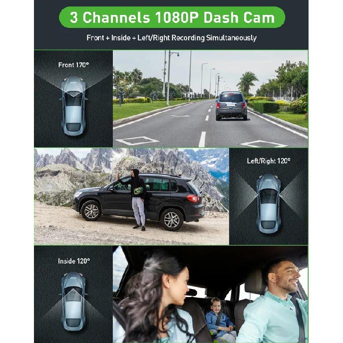 3 Channel Dash Cam Video Recorder Three Lens Car Camera with Rear View DVR 24H Parking Monitor Black Box Car Accessories