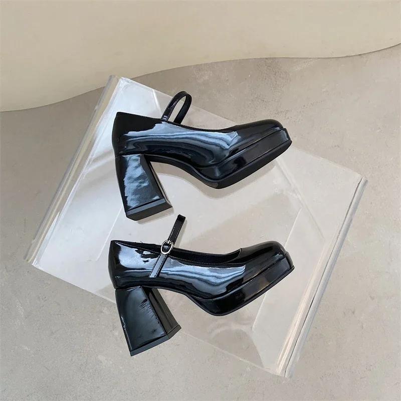 

Fashion Rimocy Thick Platform Waterproof Patent Leather Shoes Black Elegant French Style High Heels Small Size Flats for Summer Season 40 чёрный