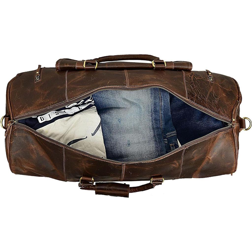 28" Large Leather Travel Bag Duffel Bag Gym Sports Flight Cabin Bag Leather Holdall Overnight Weekend Large Luggage Bag With Leather Toiletry Combo
