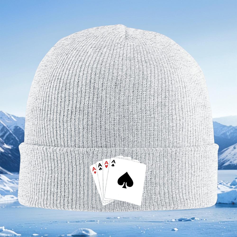 Playing Cards Four Aces Black Spades. Men Women Unisex Knitted Hat Beanie Pullover Cap Winter Thermal Warm Christmas Outdoor Cyc
