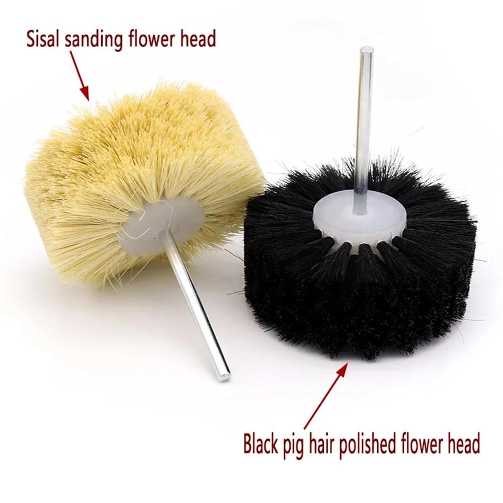 1pcs Abrasive Sisal Filament or Pig Hair Brush Polishing Grinding Buffing Wheel Woodworking for Furniture Rotary Drill Tools(Black Brush)