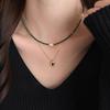 Luxury-lite Lapis Lazuli Style Xiaomi Pearl Beaded Necklace with An Emerald Zircon Pendant At The Clasp of The Collarbone Chain