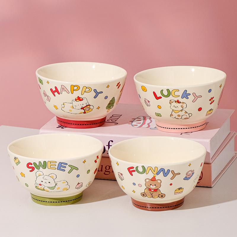 Cute Rice Bowl 2025 Tableware Household Bowl Gift Box Set Cartoon Dessert Bowl Souvenir Ceramic Rice Bowl