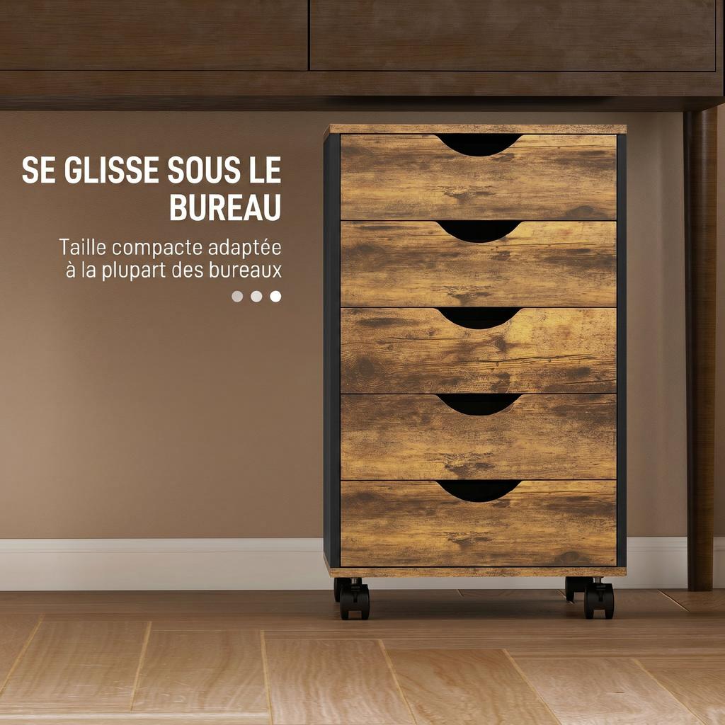 Mobile Office Pedestal, 5 Drawers, Wood, 40 x 40 x 67 cm, Brown