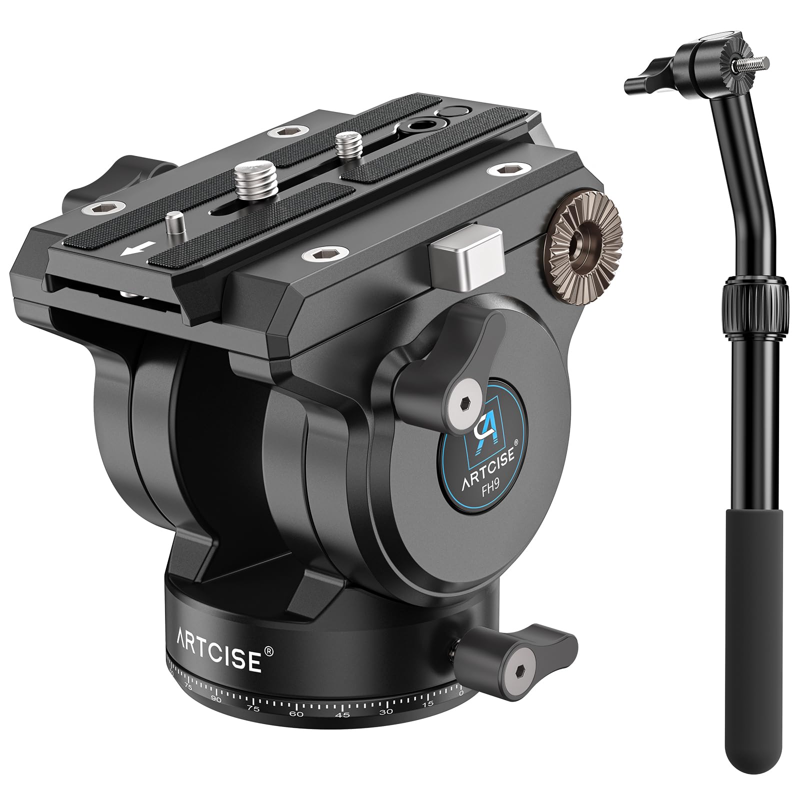 

ARTCISE Fluid Video Tripod CNC Aluminum Compact and Panoramic Head with Adjustable Length Detachable and 15kg Weight Capacity Head, Alloy, 2-Way, чёрный