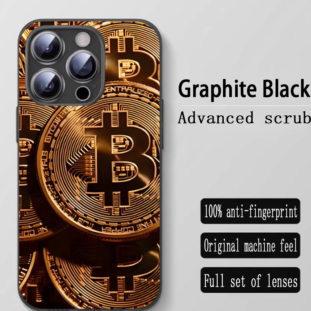 Stylish cool Bitcoin BTC Phone Case For iPhone 16 15 14 13 12 11 X XR XS 8 Plus Mini Pro Max Soft black Shockproof Cover
