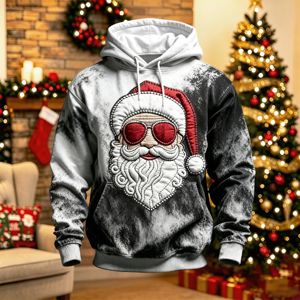 Men's Long Sleeve Hooded Sweatshirt with Christmas Graphic Print, Casual Pullover for Holiday and Winter Wear