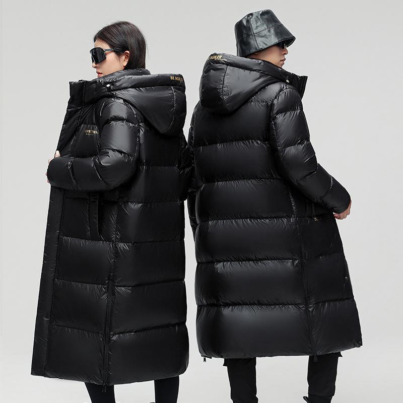 Chaqueta de Plumas Extrema para Frío Extremo hasta la Rodilla Negra y Dorada Estilo Pareja con Capucha Invierno Nuevo Estilo Chaqueta de Plumas Gruesa para Hombre y Mujer