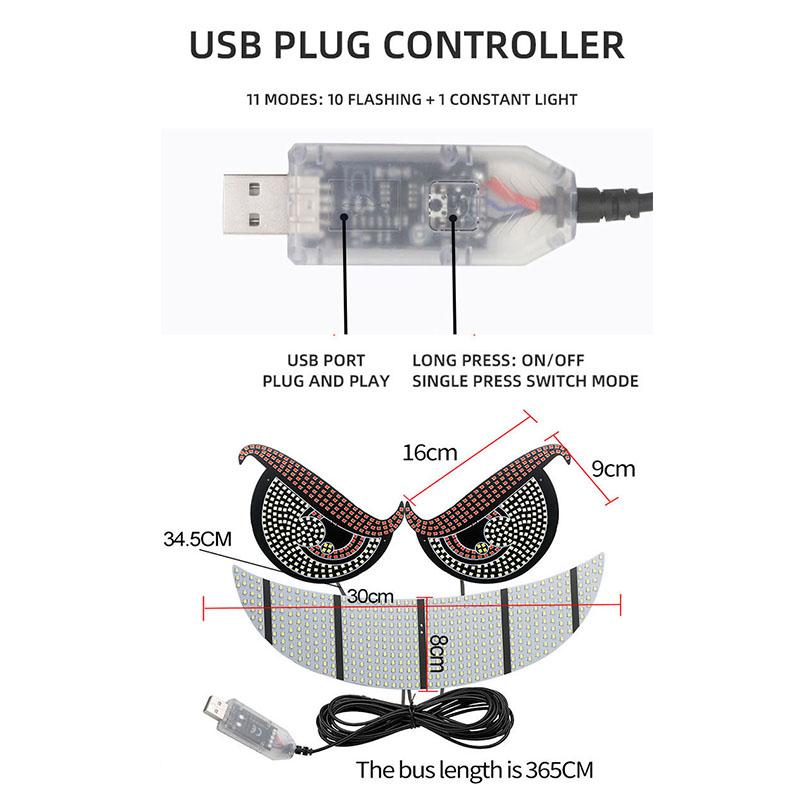 Devil's Eye Warning Lamp LED Smile Atmosphere Decorative USBPlug Car Windshield Lighting Accessories with11 Modes for Truck SUV
