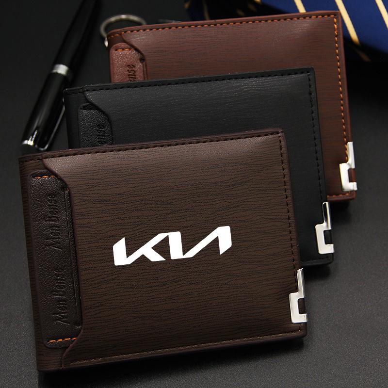 PODV6 Leather Credit Card Purse Portable Holder Car Emblem Wallet For Kia Rio K5 K9 Ceed Sportage Cerato Soul Sorento Picanto Optima