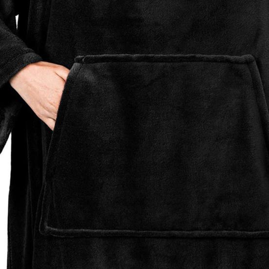 Winter Wearable Blanket with Big Pocket Anti-static Thick Coral Fleece Loose Long Sleeves Solid Color Heat Retention Full Protection Home Blanket