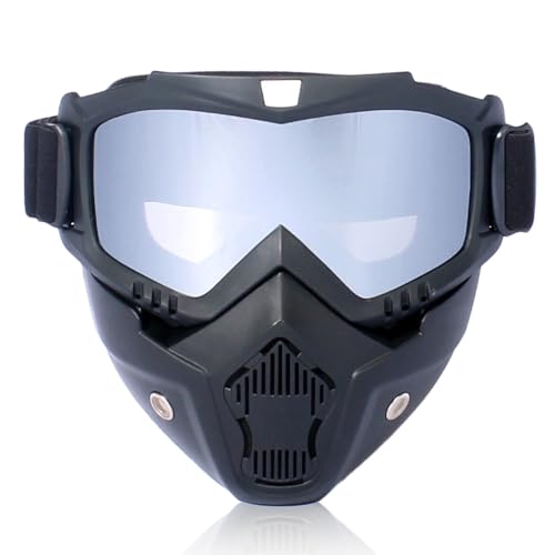 

[Илала] Маска для лица Очки Съемная защита Водонепроницаемая Защита от УФ-лучей Мотоцикл Мотокросс Туринг Серебристый