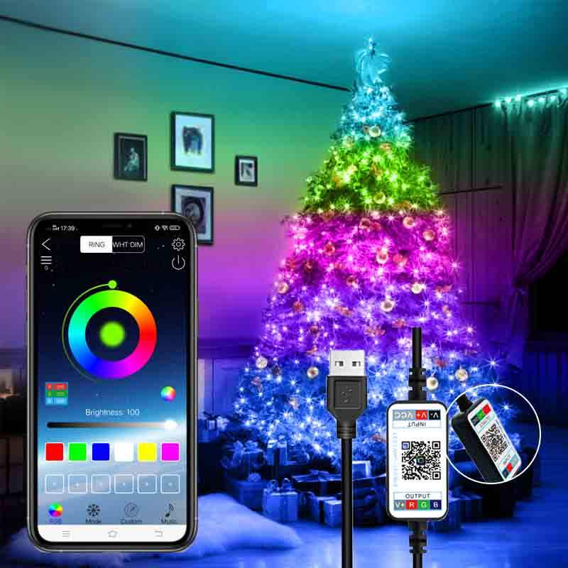 App Remote Control Led Christmas Tree Lamp Decoration Usb Plu Ip65waterproof Outdoor Indoor Rgb Dreamcolor Holiday Fairy Light