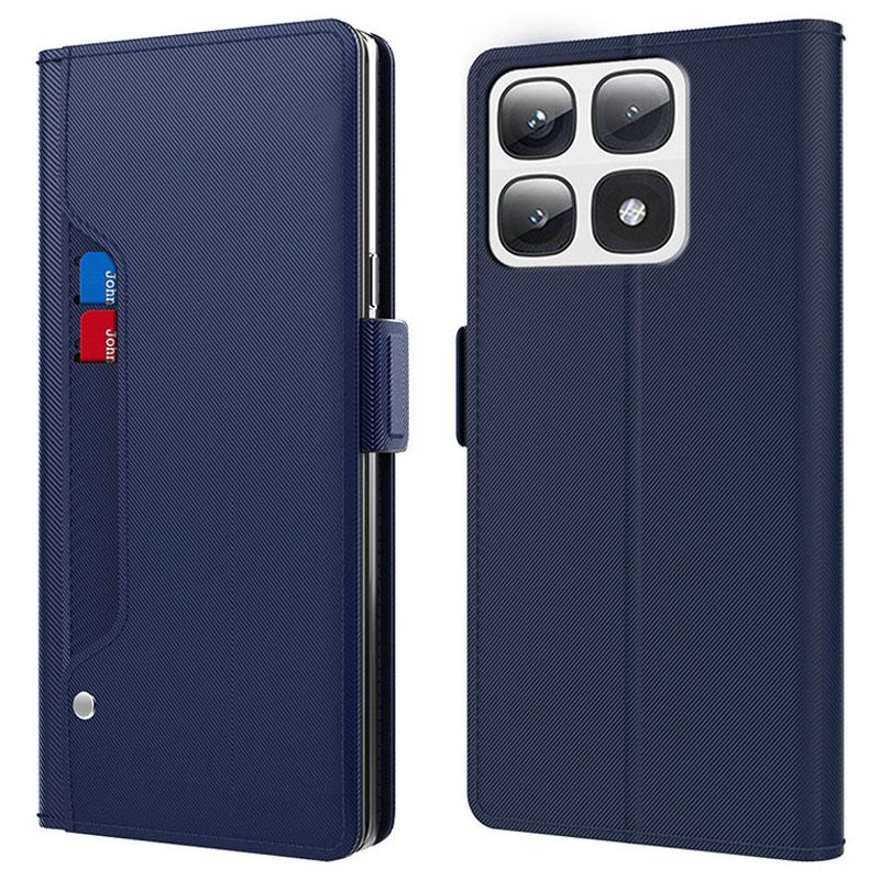 For Xiaomi 14T Case Stand PU Leather Phone Cover Card Holder Mirror B