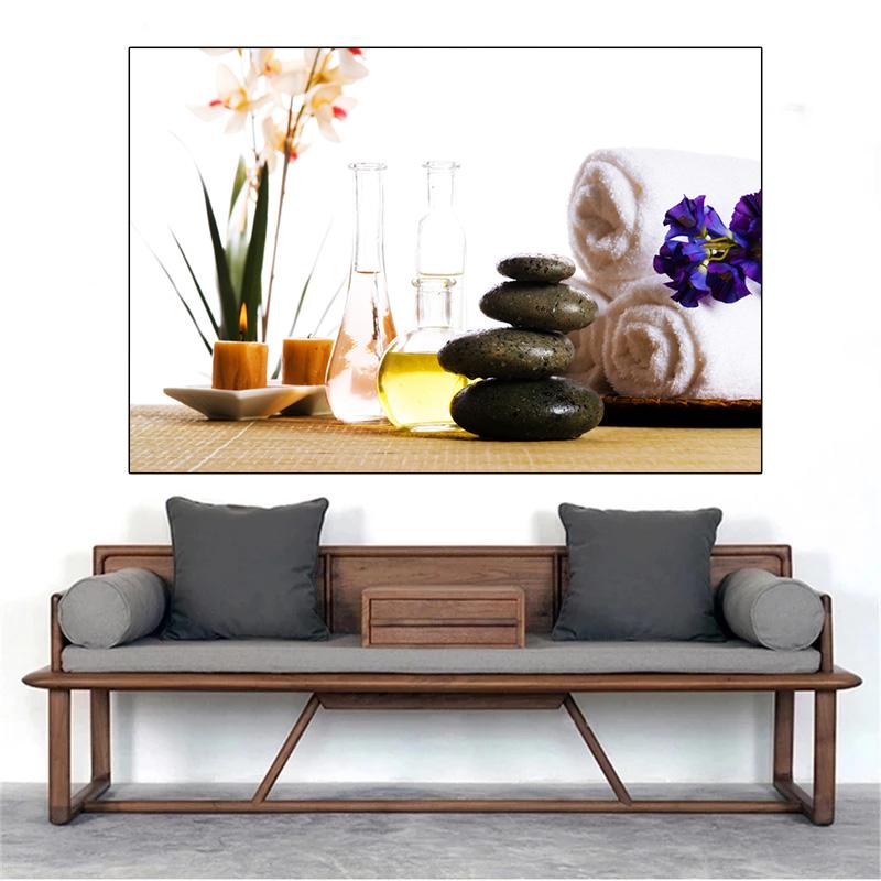 Stampa Su Tela Con Cornice 40x30 Cm – Orchidea Bianca E Pietra Zen – Quadro Moderno Per Soggiorno, Camera Da Letto, Yoga