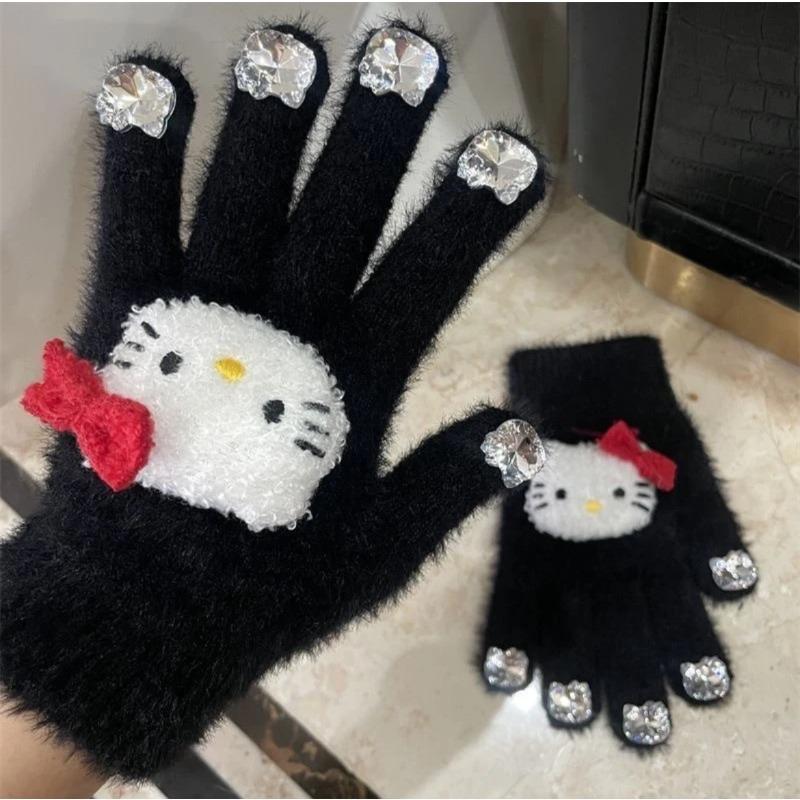 Miffy Rabbit sea salt blue bone girly gloves, cute plush and faux mink, warm split-finger gloves for women