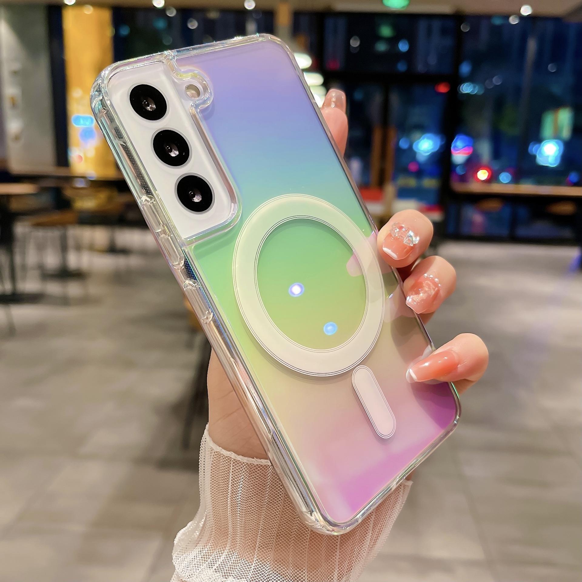 

Чехол для мобильного телефона Samsung Galaxy S25 Ultra с лазерным изменением цвета, S24fe, цветное гальваническое покрытие, магнитный защитный чехол Galaxy S23 Ultra