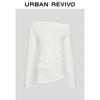 UR Women's Asymmetrical Neck Pleated Long Sleeve Top