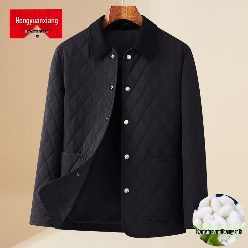 Lekka pikowana kurtka męska z wzorem rombów - Jedwab morwowy, Ciepła odzież wierzchnia na jesień/zimę.