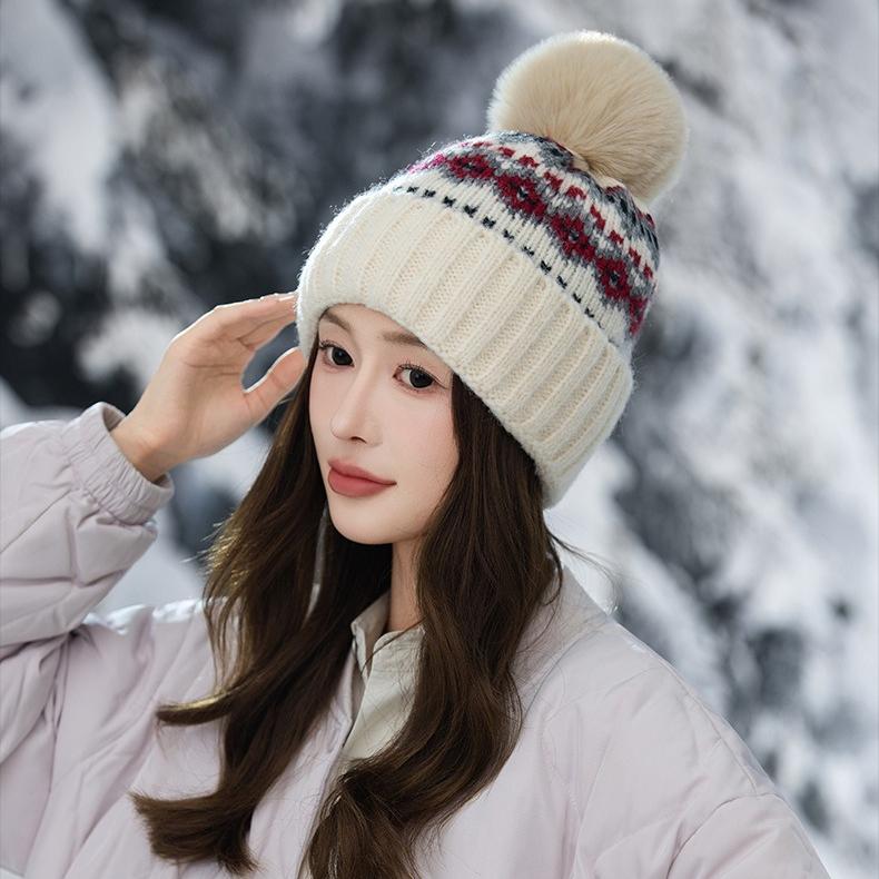 Hiver Rétro Jacquard Vent Ethnique Chaud Velours Épaissi Bonnet Tricoté Coupe-Froid Chapeau d'Extérieur Chapeau de Protection des Oreilles