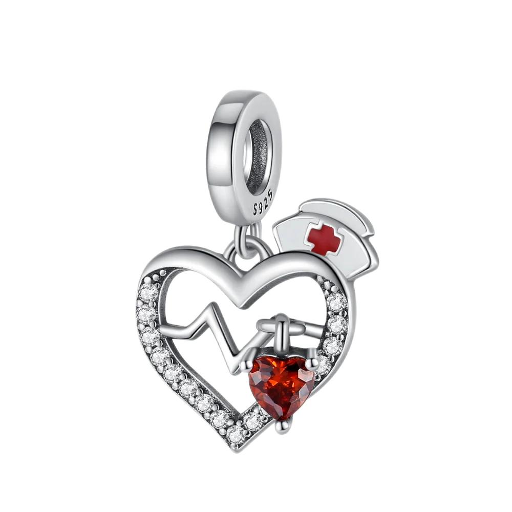 S925 Silver Charm Healthcare Heroes Medical Care Love Nurse Doctor Stethoscope Pendant for Bracelet DIY Jewelry Making