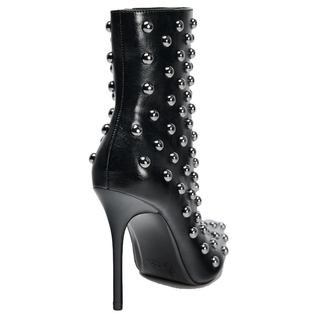Zara Fashionable High Heeled Pointed Toe Ankle Boots With Metallic Decoration Women Boots Black 13140410-38